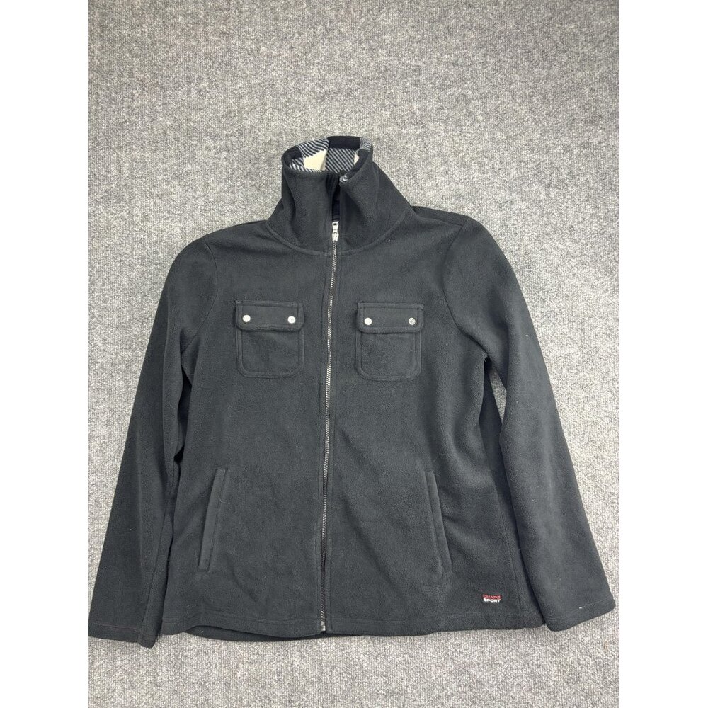 Chaps Sport Jacket Womens XL Fleece Full Zip Snap Chest Pockets Stand Collar